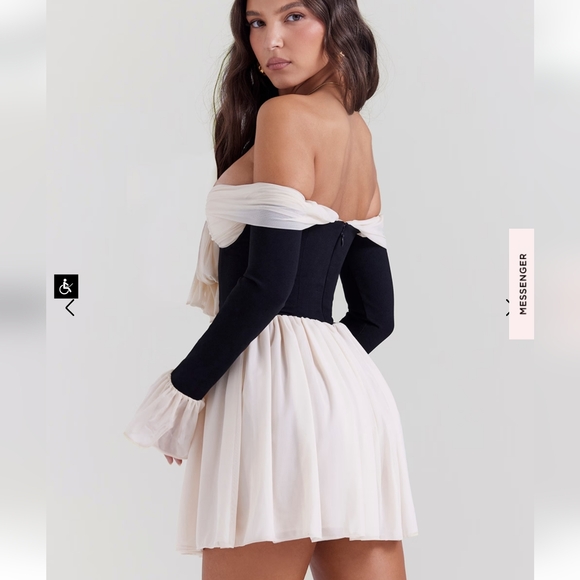 **1 Large Left!**House of CB Alana Black & Cream Off Shoulder Dress - Picture 2 of 15